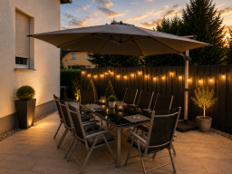 Terrasse mit Grill und Sitzbereich am Ferienhaus in Laupheim